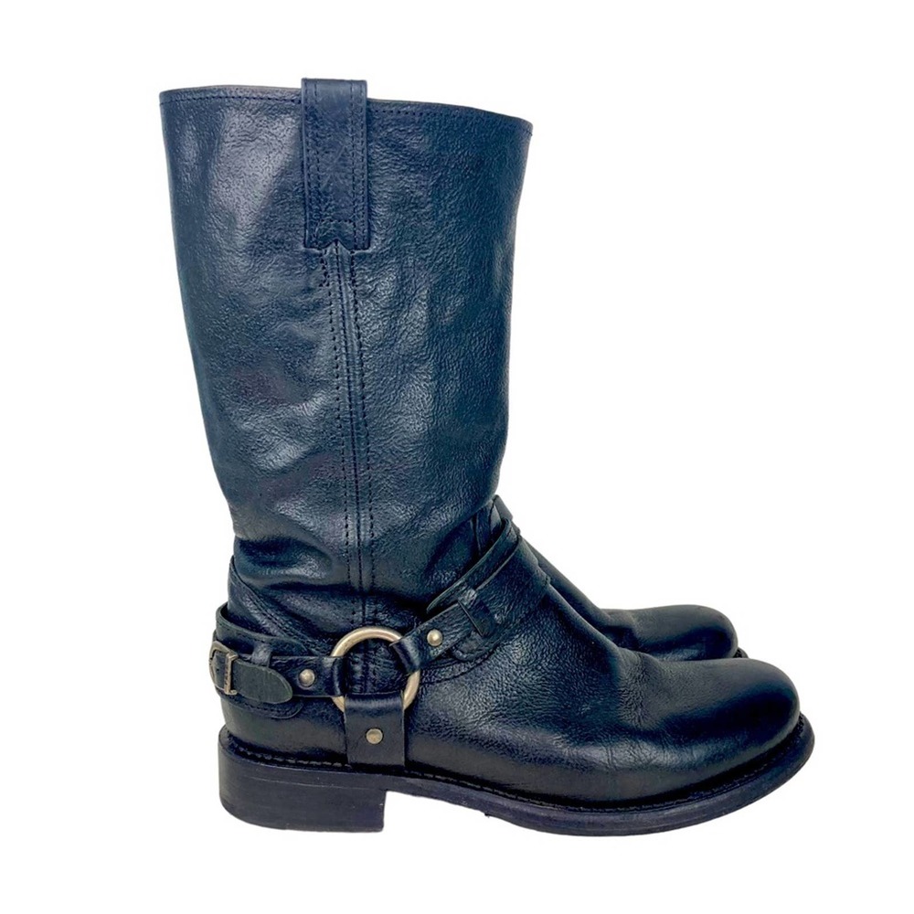 FRYE 12R Harness Leather Boots in Black